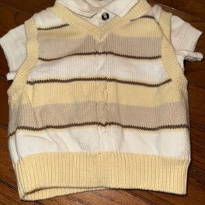 Vintage “George” Boys Sweater Vest + Shirt Set in Creamy Yellow